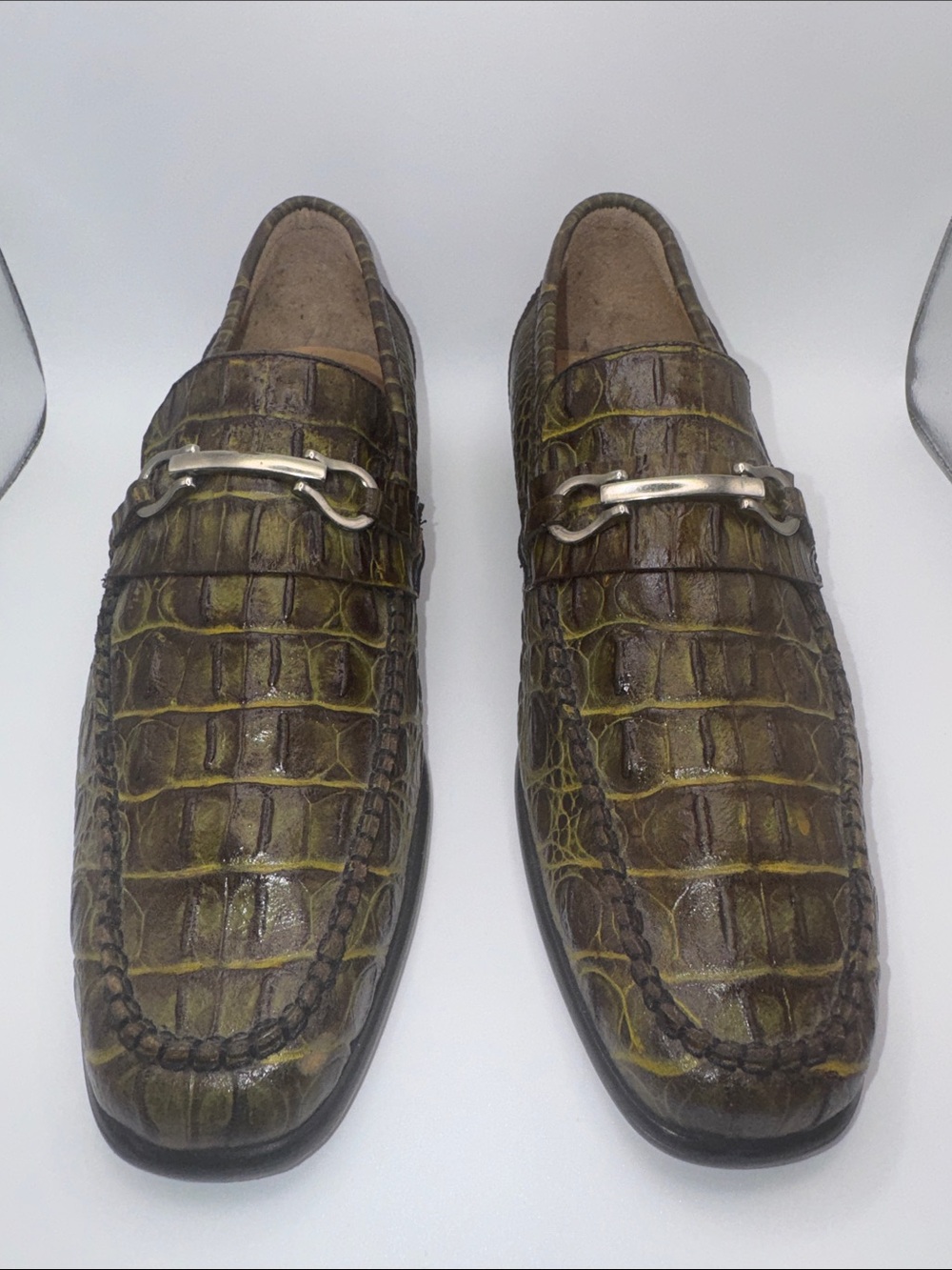 Bond Veari Luxury Croc Embossed Leather Loafers Men’s 8.5 Green